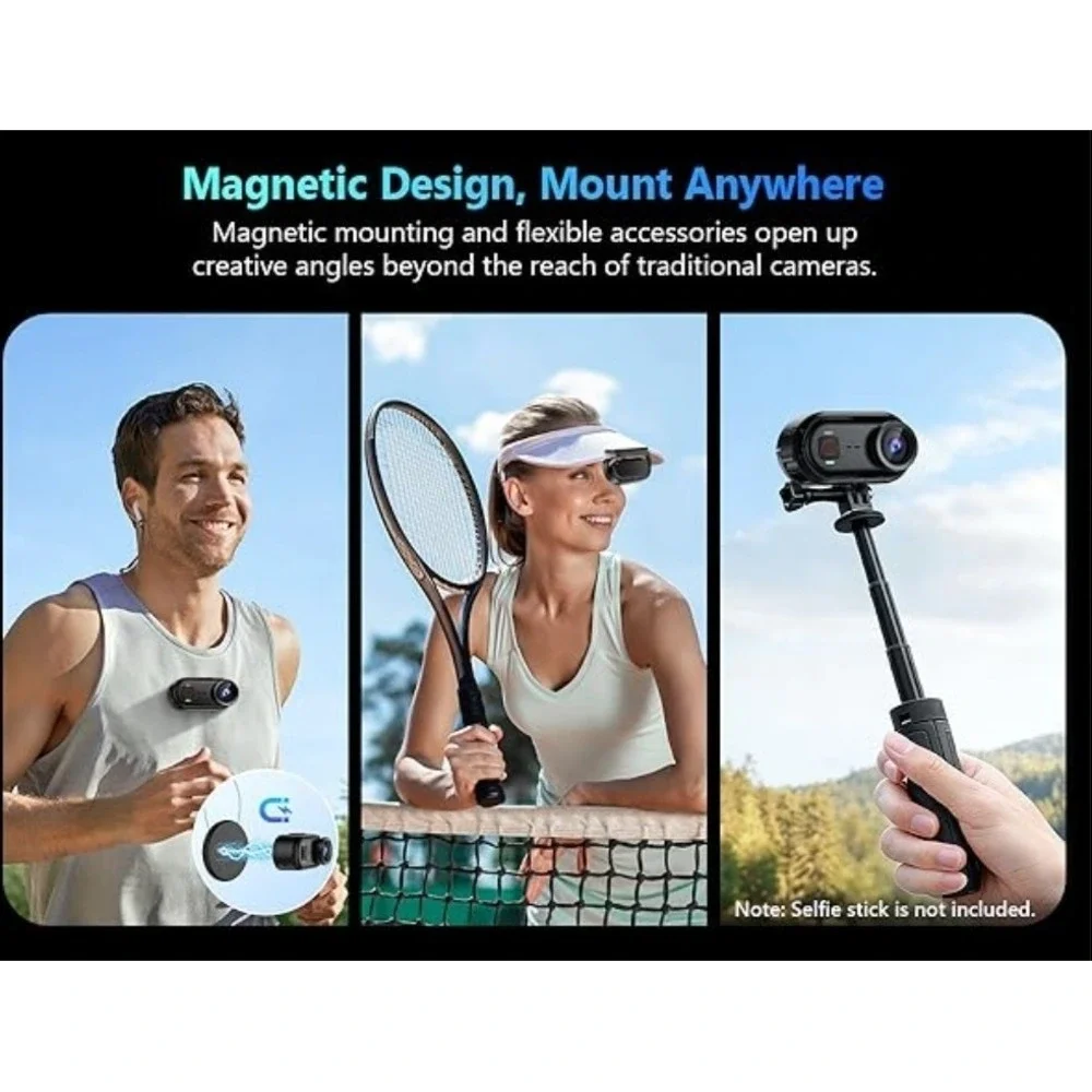 4K Thumb Action Camera WiFi Wearable POV Cam + Charging Action Pod 64GB Vlogging